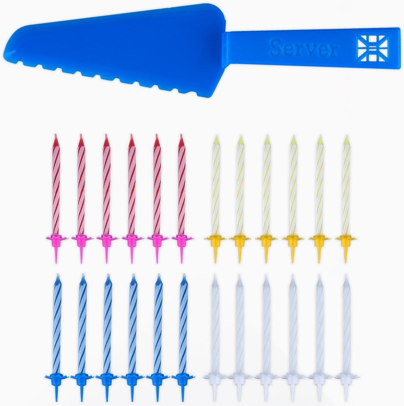 Свечи в торт в наборе с лопаткой для торта «С Днём Рождения», синяя лопатка,17 х 27,7 см