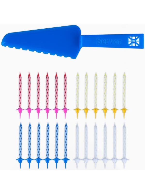 Свечи в торт в наборе с лопаткой для торта «С Днём Рождения», синяя лопатка,17 х 27,7 см