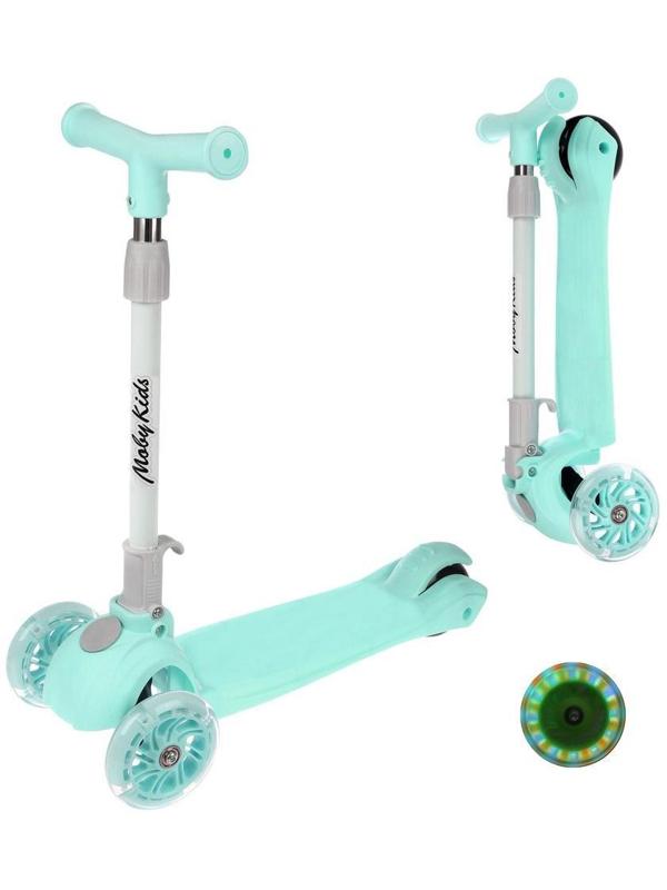 Самокат Moby Kids FLY, складной, 120 PU со светом, мятный