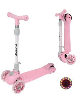 Самокат Moby Kids FLY, складной, 120 PU со светом, розовый
