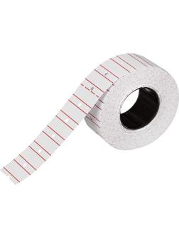 Этикет-лента 21,5х12 прямая белая с красной полосой, 1000шт/рул,10рул/уп