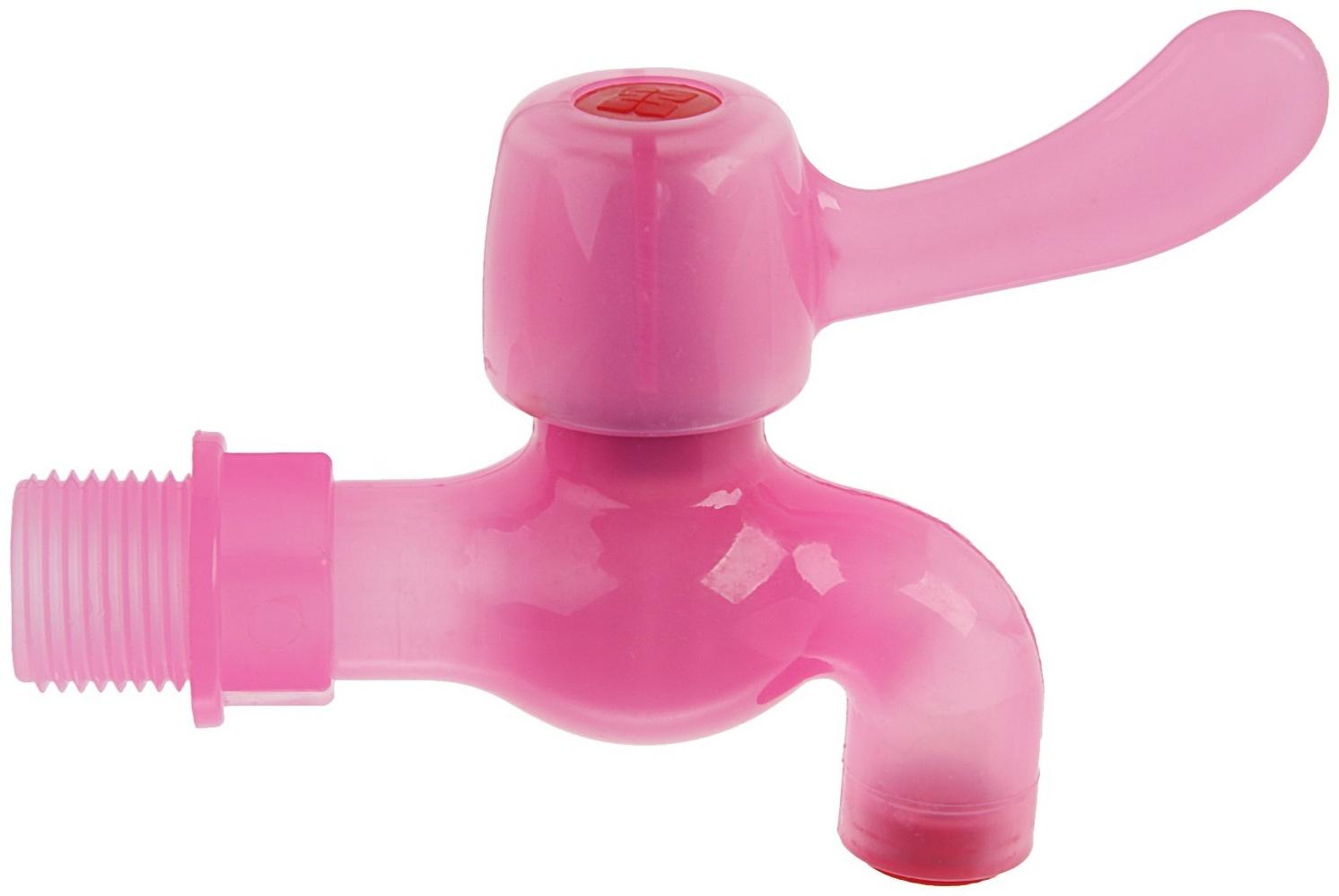 Кран водоразборный ZEIN, с плоской ручкой, PP, с шаровым механизмом, розовый