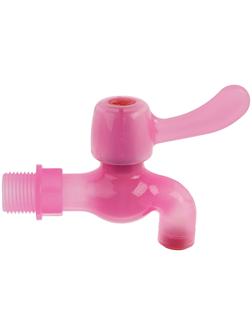 Кран водоразборный ZEIN, с плоской ручкой, PP, с шаровым механизмом, розовый