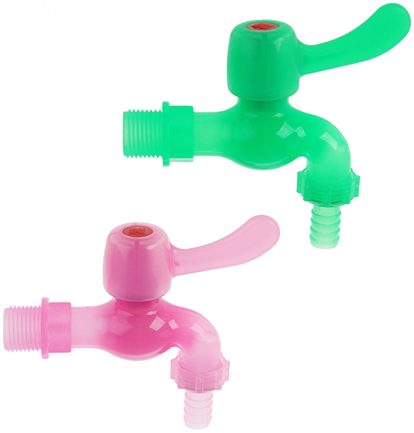 Кран водоразборный ZEIN, со штуцером, с плоской ручкой, PP, зеленый