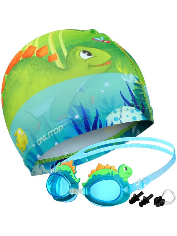 Набор для плавания детский ONLYTOP «Динозаврик», шапочка, очки, беруши, зажим для носа