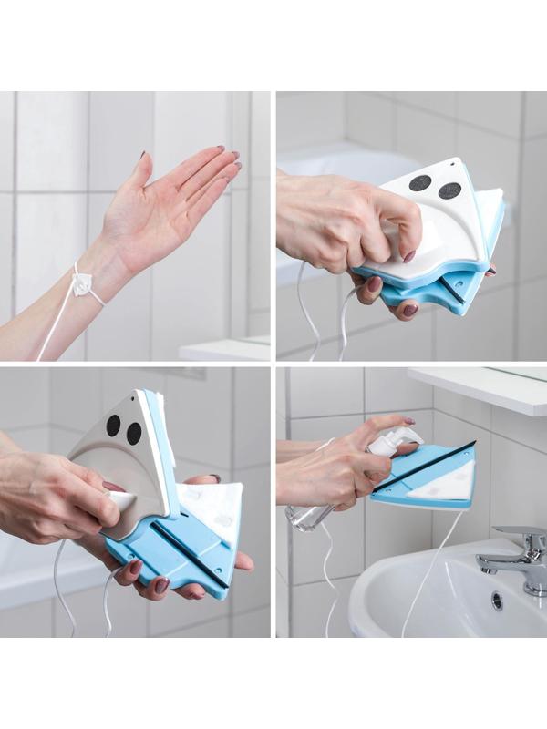 Магнитная щётка для мытья окон с двух сторон Доляна, с водосгоном, на стекло 3-8 мм