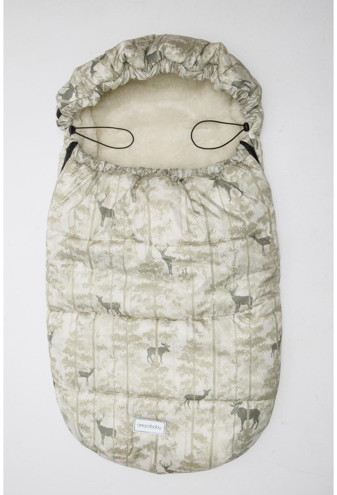 Конверт зимний меховой AmaroBaby Snowy Baby «Олени», цвет бежевый, 105 см