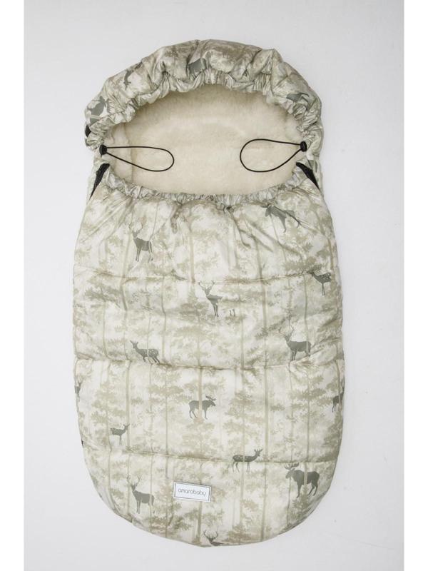 Конверт зимний меховой AmaroBaby Snowy Baby «Олени», цвет бежевый, 105 см