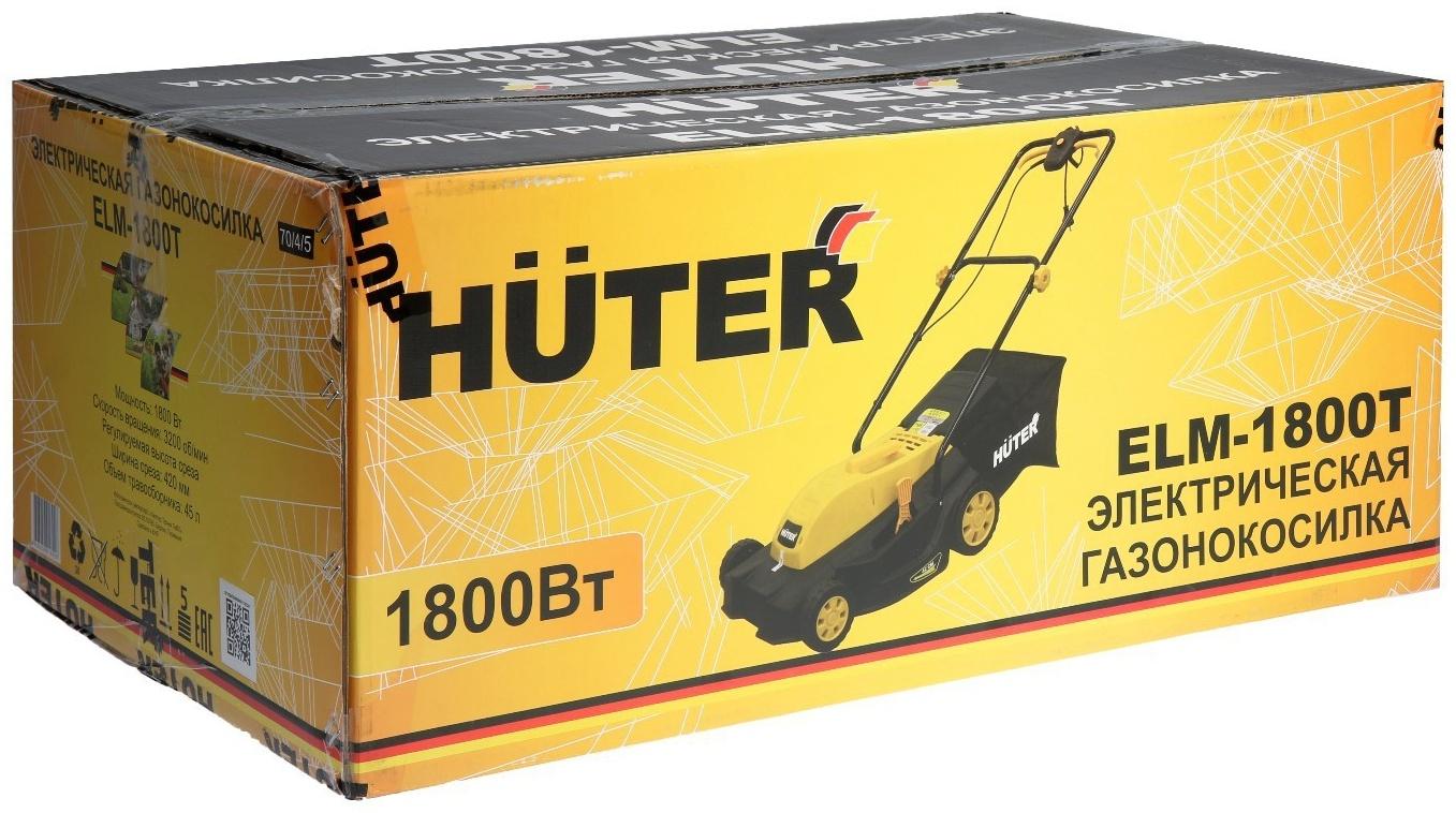 Газонокосилка электрическая Huter ELM-1800T, 1800 Вт, ширина 42 см, высота 28-55 мм, 45 л