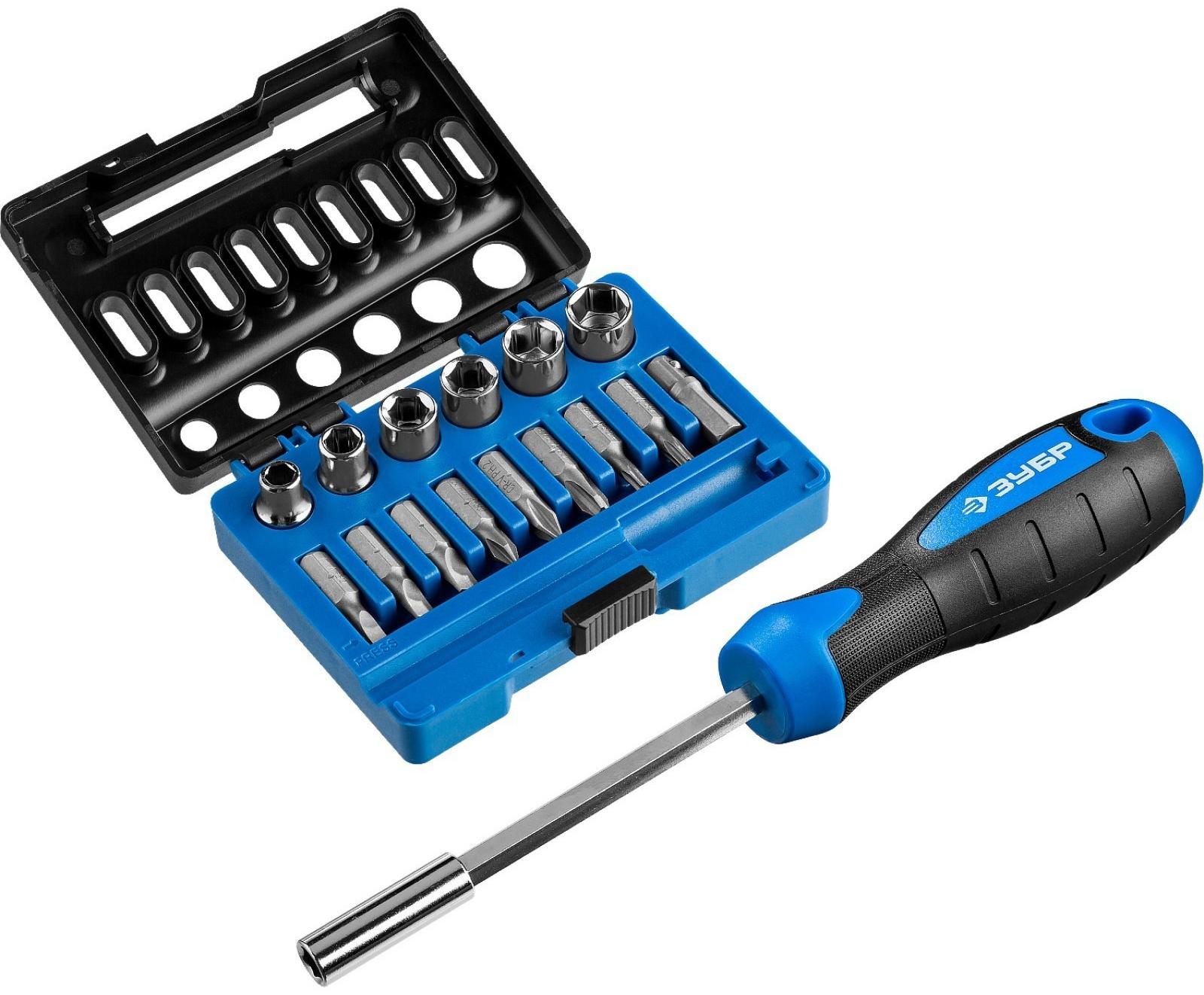 Набор ЗУБР 25216, отвертка-битодержатель с насадками 16 шт.