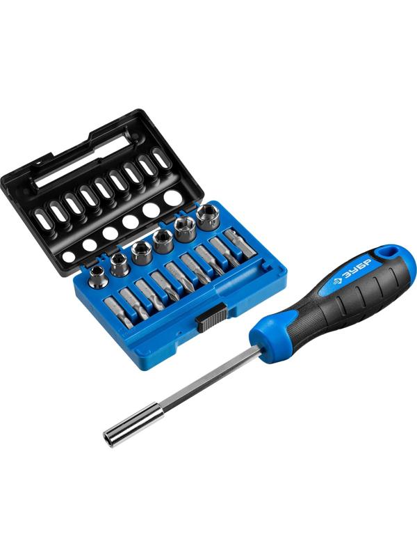 Набор ЗУБР 25216, отвертка-битодержатель с насадками 16 шт.