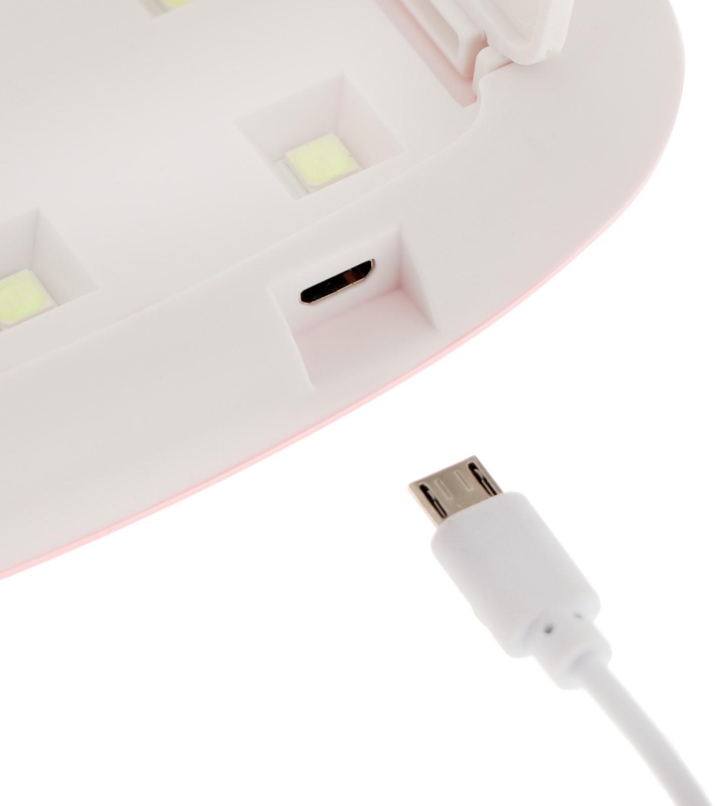 Лампа для гель лака Luazon LUF-22, LED, 6 Вт, 6 диодов, таймер 45/60 с, USB, розовая