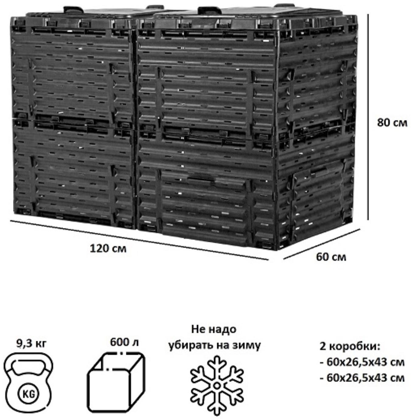 Компостер, 600 л, с крышкой, чёрный, Piteco