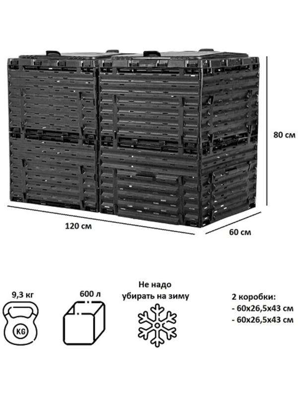 Компостер, 600 л, с крышкой, чёрный, Piteco