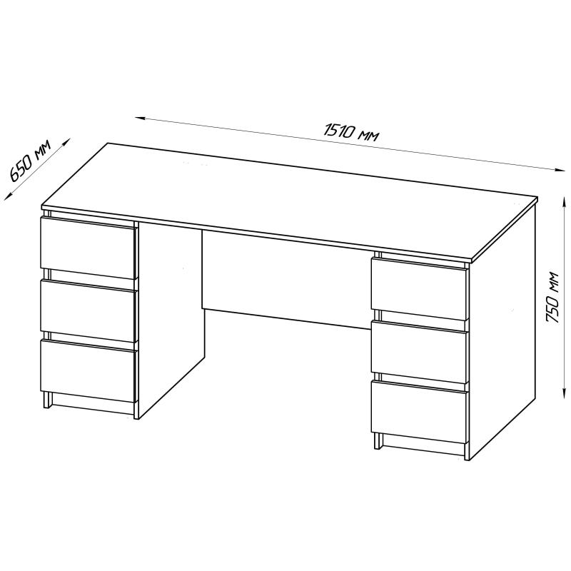 Стол письменный ШС_Кастор 6 ящиков 151х65 дуб сонома