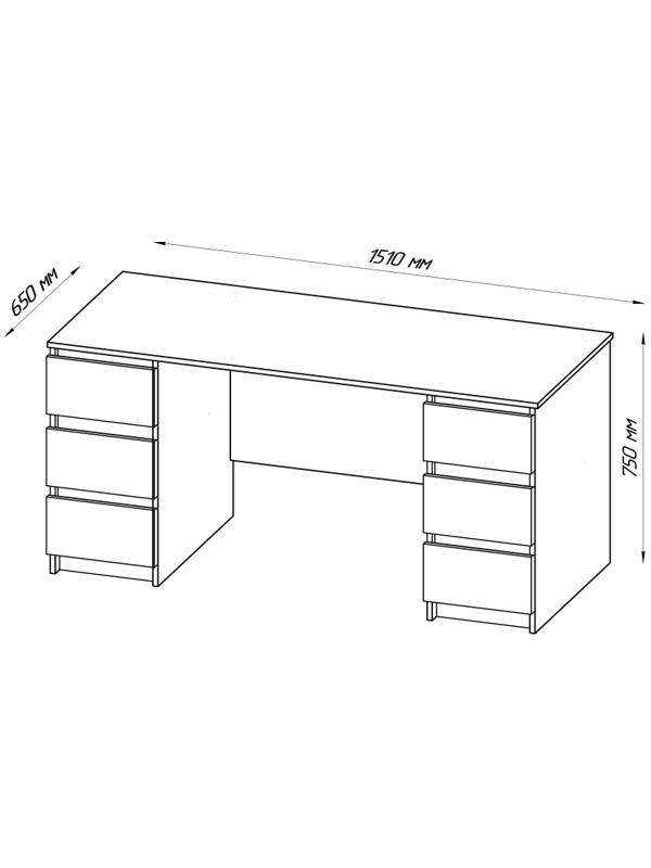 Стол письменный ШС_Кастор 6 ящиков 151х65 дуб сонома