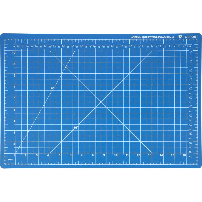 Коврик для резки TOPFORT 5ти-слойный А3 (45х30см),2х-сторонний,синий