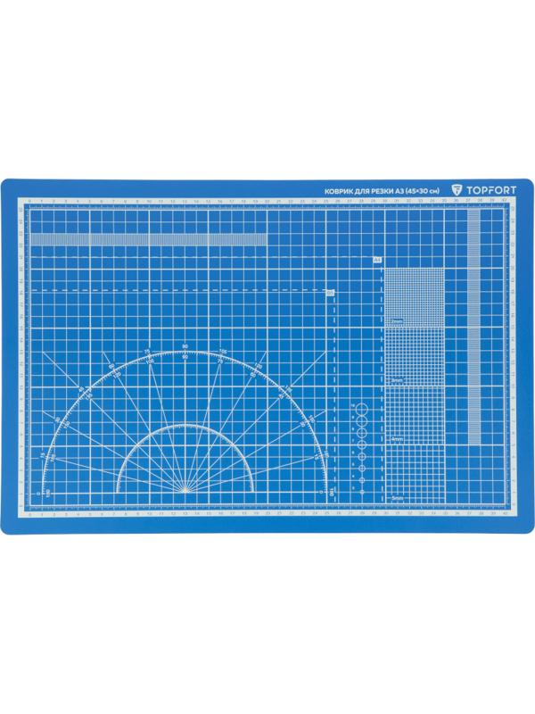 Коврик для резки TOPFORT 5ти-слойный А3 (45х30см),2х-сторонний,синий