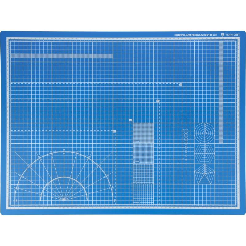 Коврик для резки TOPFORT 5ти-слойный А2 (60х45см),2х-сторонний,синий