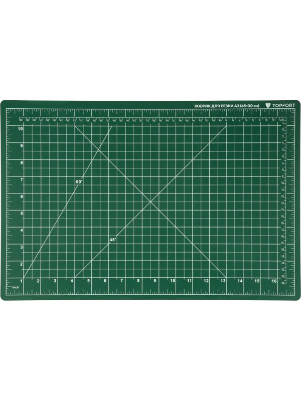 Коврик для резки TOPFORT 3х-слойный А3 (45х30см),2х-сторонний,зеленый