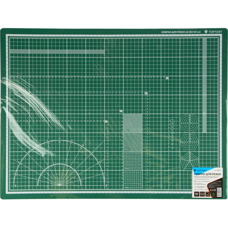 Коврик для резки TOPFORT 3х-слойный А2 (60х45см),2х-сторонний,зеленый