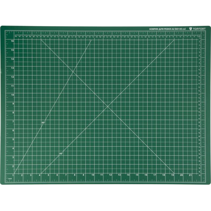 Коврик для резки TOPFORT 3х-слойный А2 (60х45см),2х-сторонний,зеленый