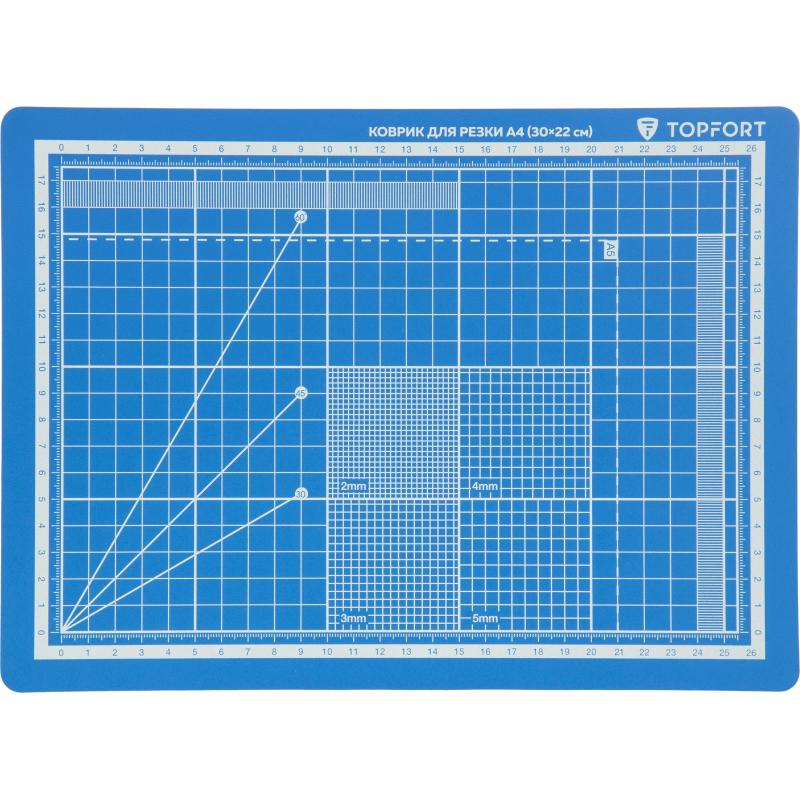 Коврик для резки TOPFORT 5ти-слойный А4 (30х22см),2х-сторонний,синий