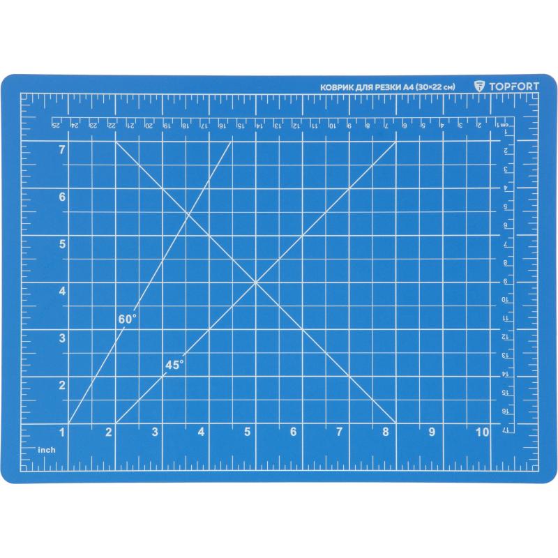 Коврик для резки TOPFORT 5ти-слойный А4 (30х22см),2х-сторонний,синий