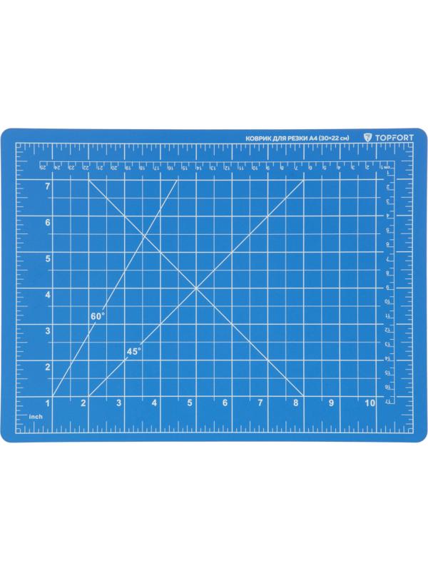 Коврик для резки TOPFORT 5ти-слойный А4 (30х22см),2х-сторонний,синий