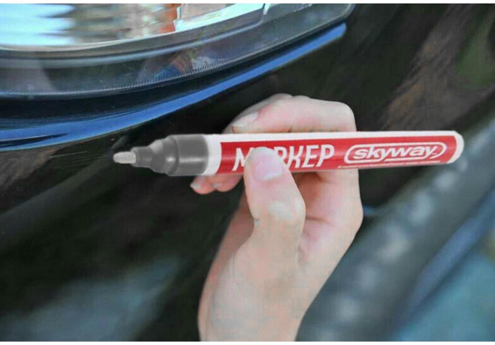 Маркер-карандаш Skyway, от сколов и царапин,наконечник из фетра, серебряный