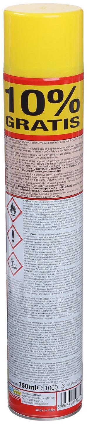 Полироль пластика Plak Лимон, аэрозоль, 750 мл