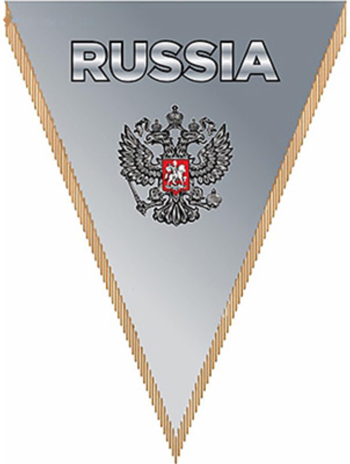 Вымпел треугольный RUSSIA фон серый, 260х200 мм, цветной, Skyway
