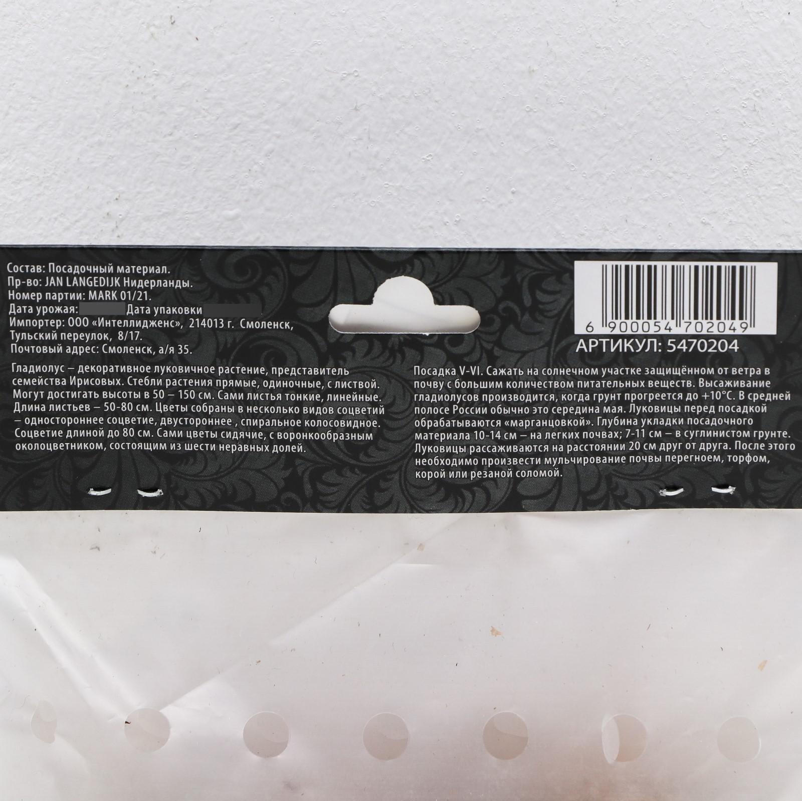 Гладиолус Низкорослый (мини) смесь сортов р-р 10/+ , 7 шт, Весна 2024