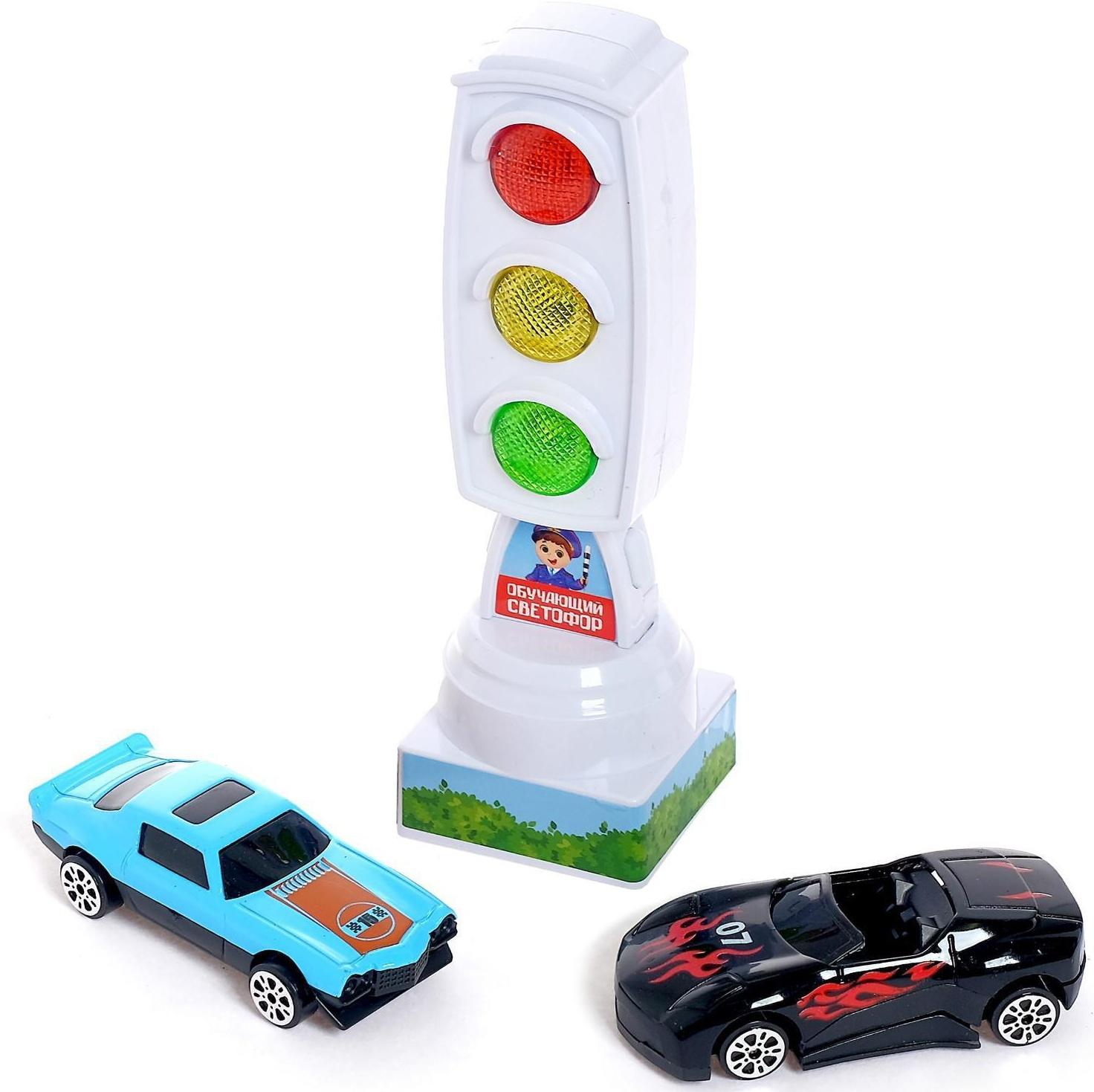 Светофор с машинками «Изучаем ПДД», световые эффекты, русский чип, МИКС, в пакете