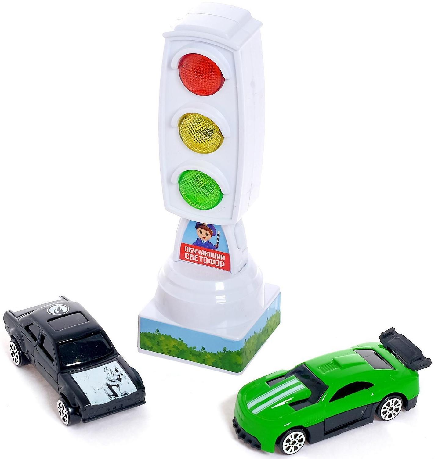 Светофор с машинками «Изучаем ПДД», световые эффекты, русский чип, МИКС, в пакете