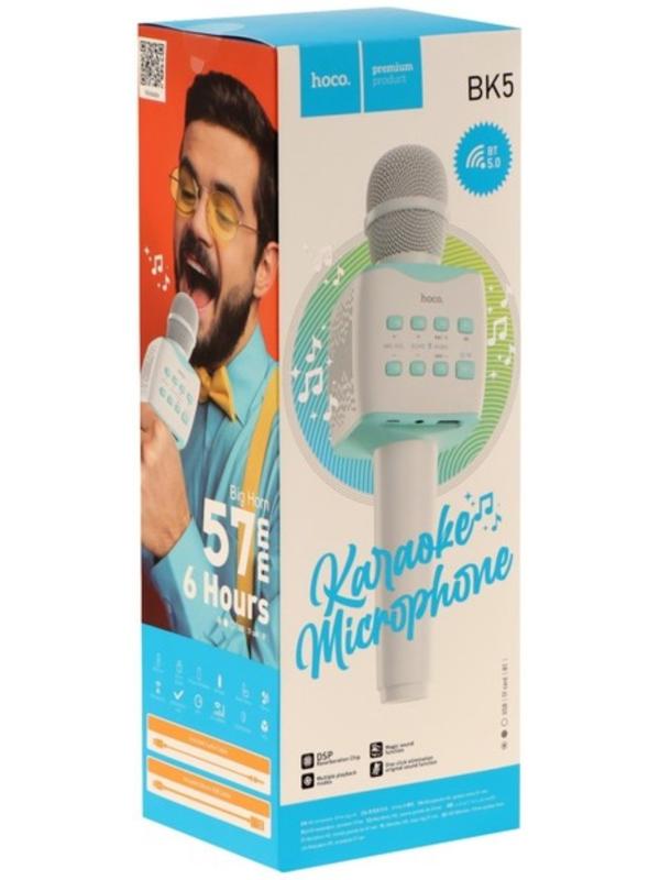 Микрофон для караоке Hoco BK5, 5 Вт, 1200 мАч, BT5.0, microSD, USB, коррекция голоса, синий   960393