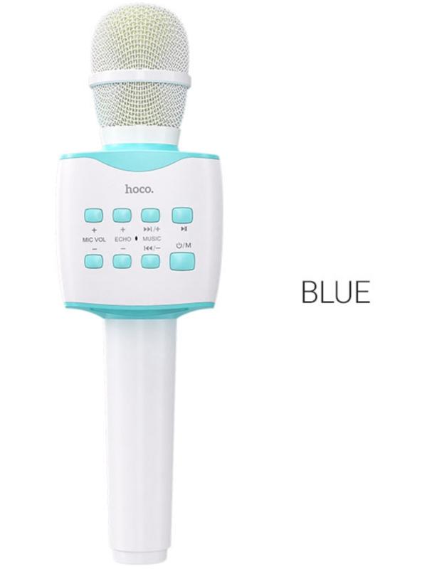 Микрофон для караоке Hoco BK5, 5 Вт, 1200 мАч, BT5.0, microSD, USB, коррекция голоса, синий   960393
