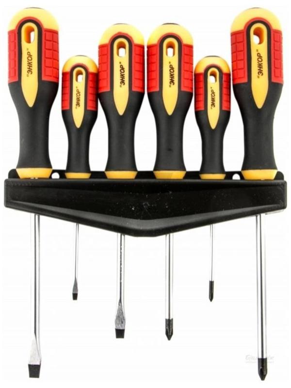 Набор отверток ЭНКОР 19836, 3К рукоятки, SL3-6-7, PH0-1-2, 75/100/125 мм, 6 шт.