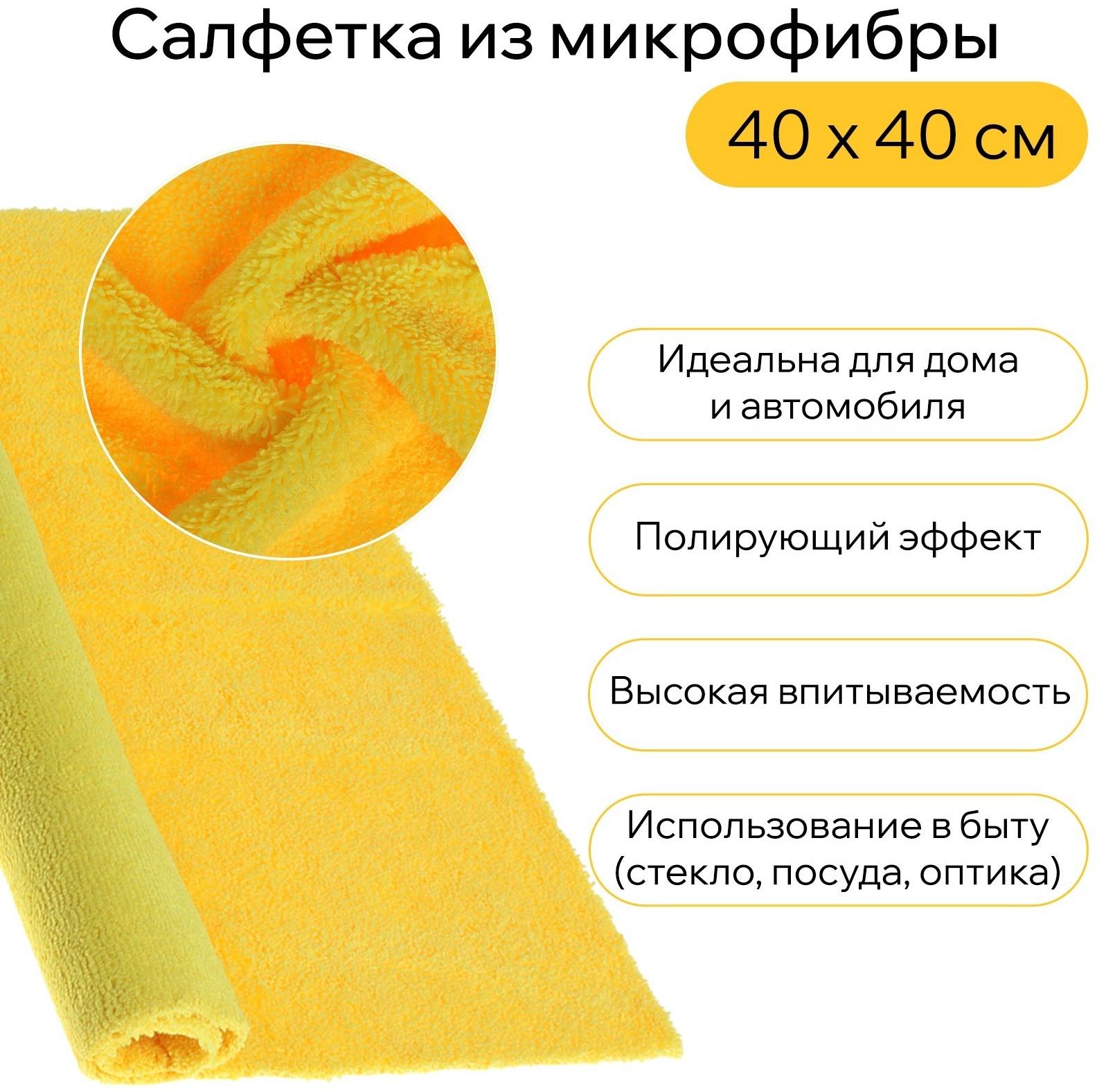 Салфетка из мягкой микрофибры пушистая, полирующая, 40 х 40 см, 400 г/м2, желтая