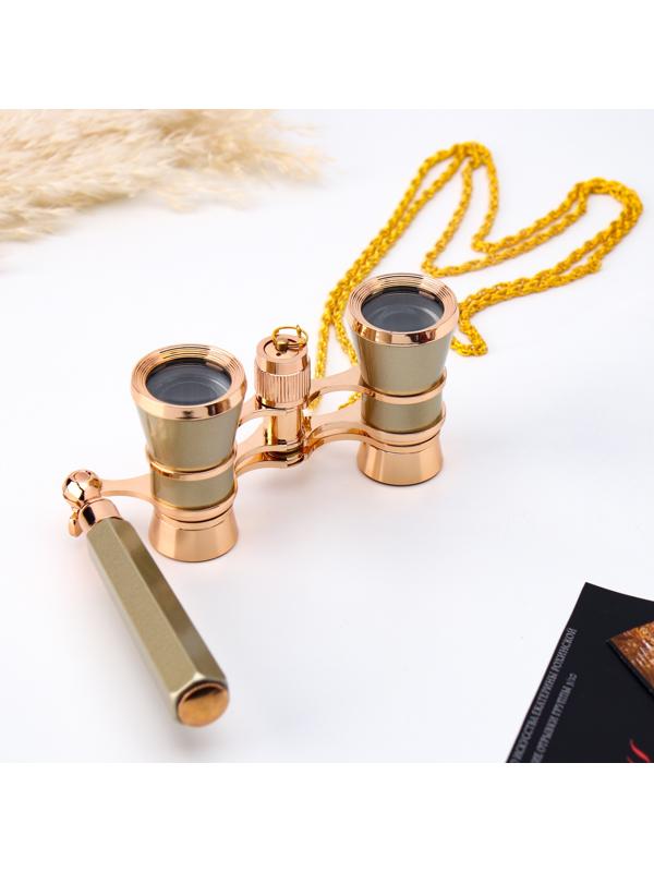 Бинокль театральный, телескопическая ручка, цепочка, золотистый