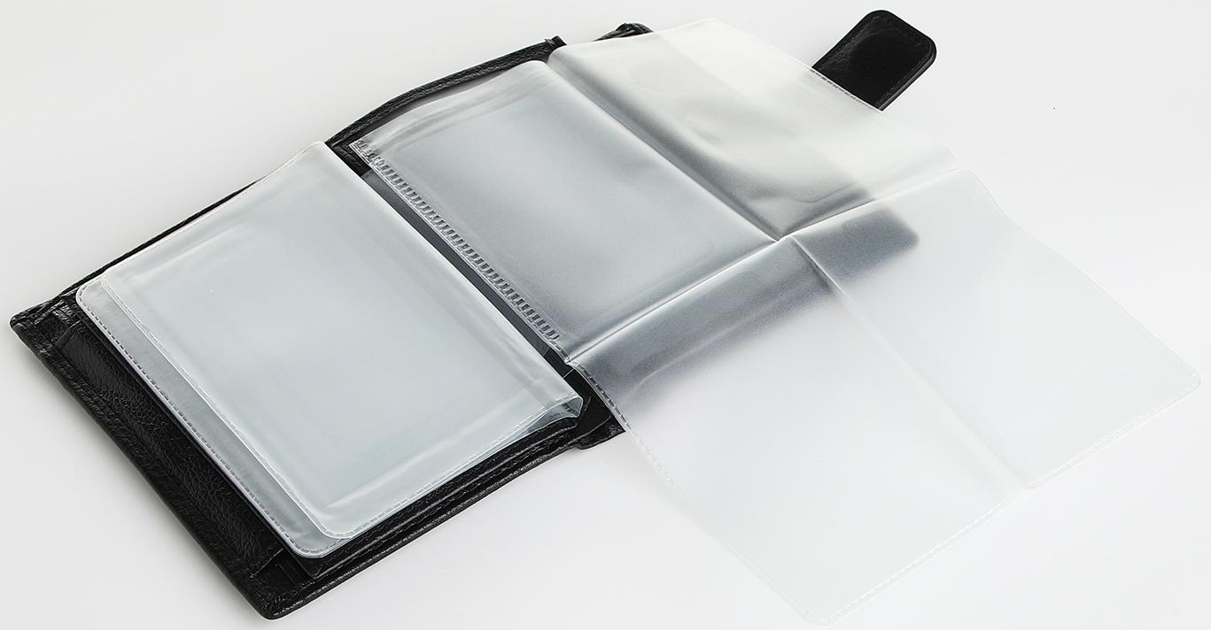 Портмоне на магните 3 в 1, отдел для автодокументов, паспорта, цвет чёрный