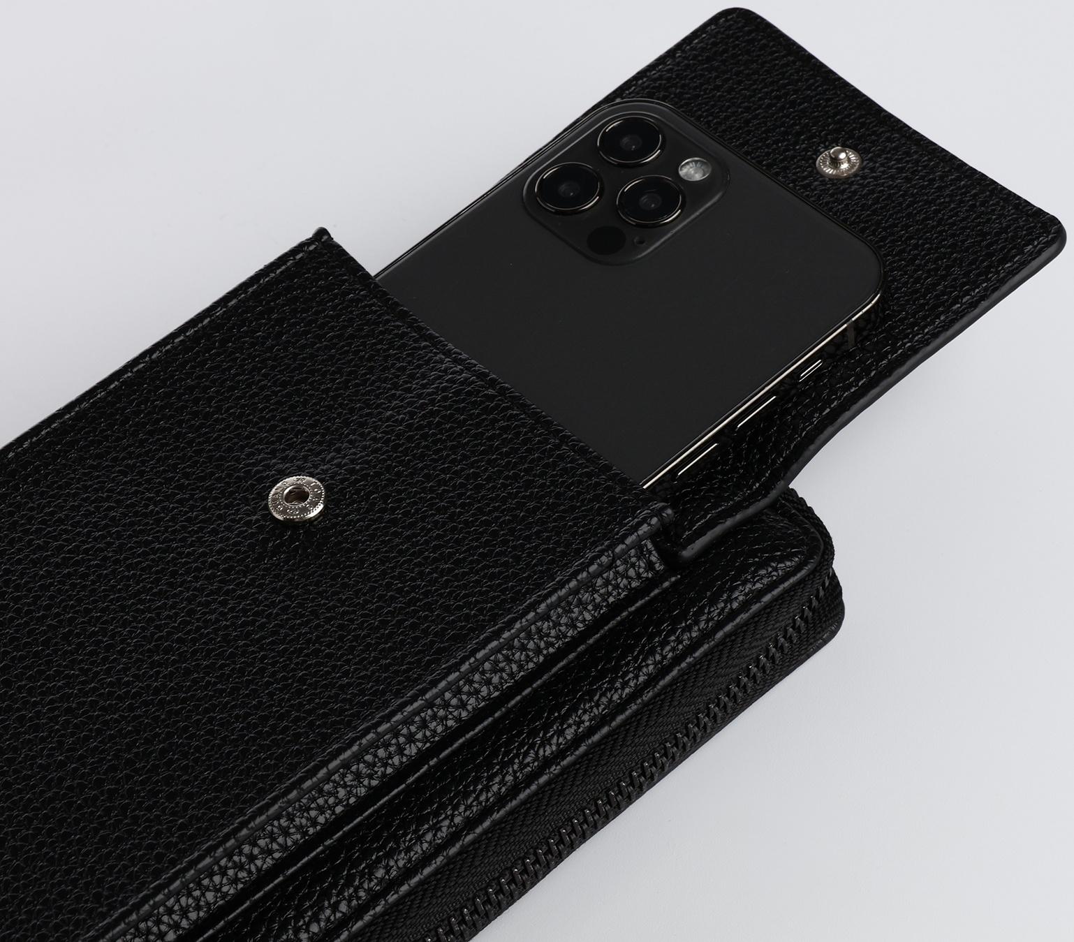 Портмоне на молнии, карман для телефона, цвет чёрный