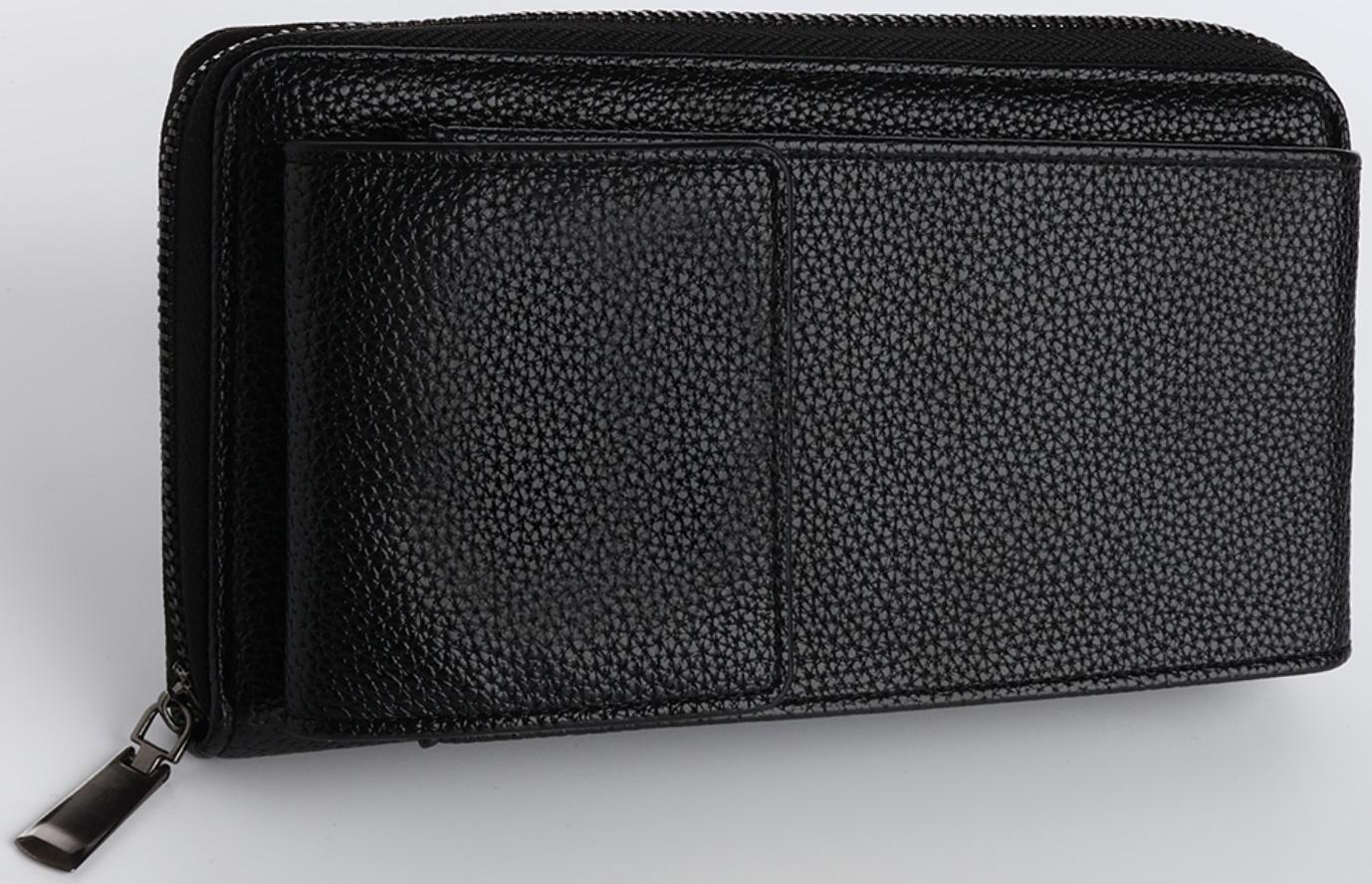 Портмоне на молнии, карман для телефона, цвет чёрный