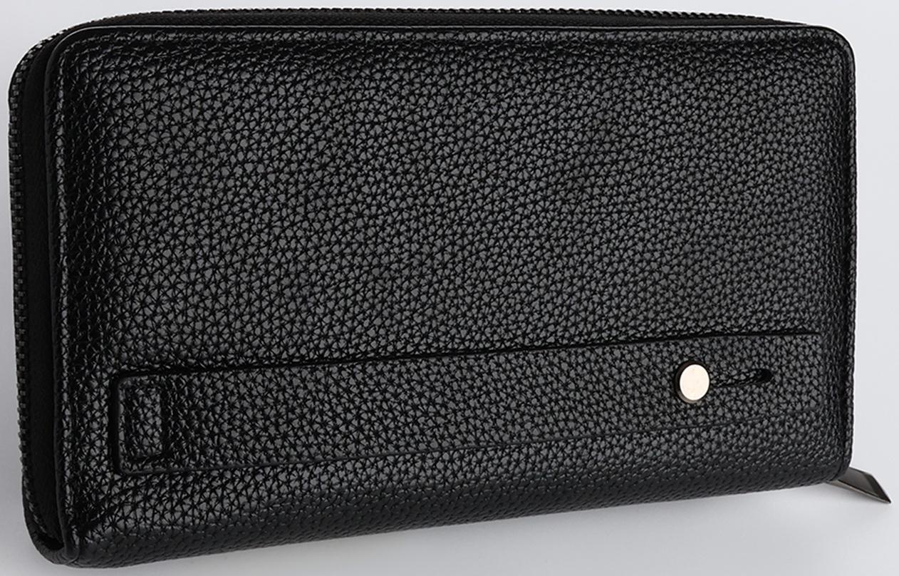 Портмоне на молнии, карман для телефона, цвет чёрный