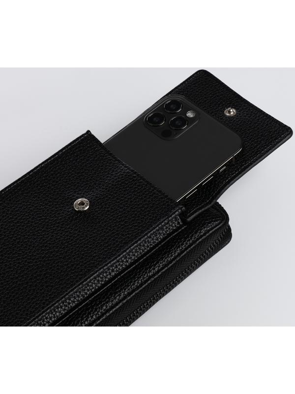 Портмоне на молнии, карман для телефона, цвет чёрный