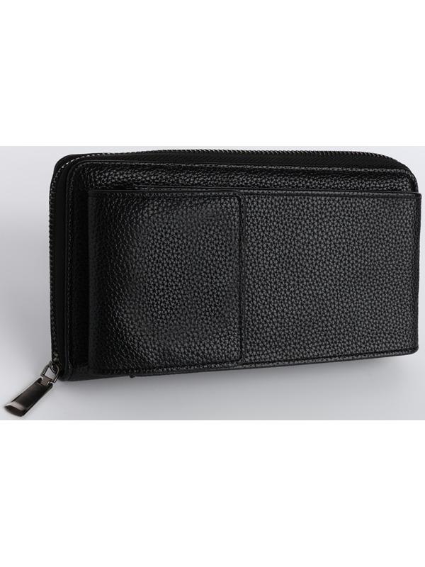 Портмоне на молнии, карман для телефона, цвет чёрный