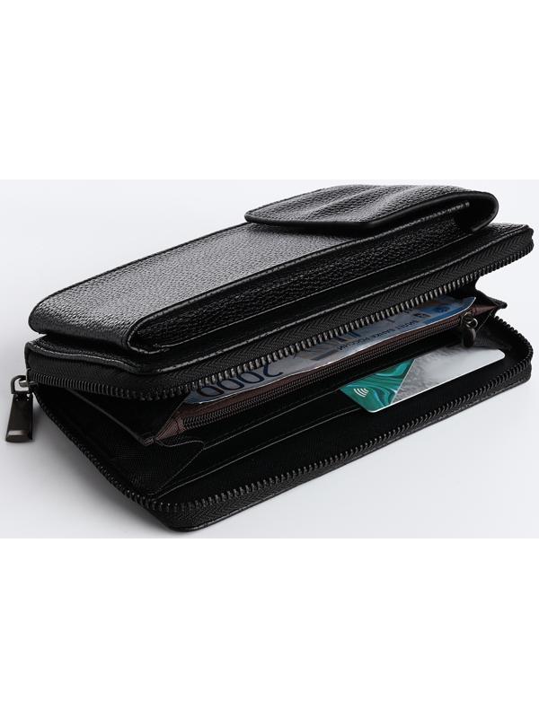 Портмоне на молнии, карман для телефона, цвет чёрный