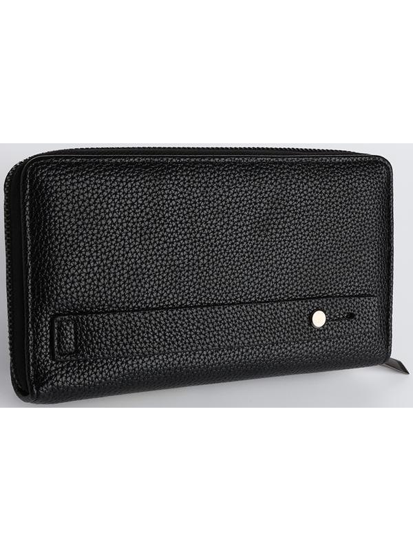 Портмоне на молнии, карман для телефона, цвет чёрный