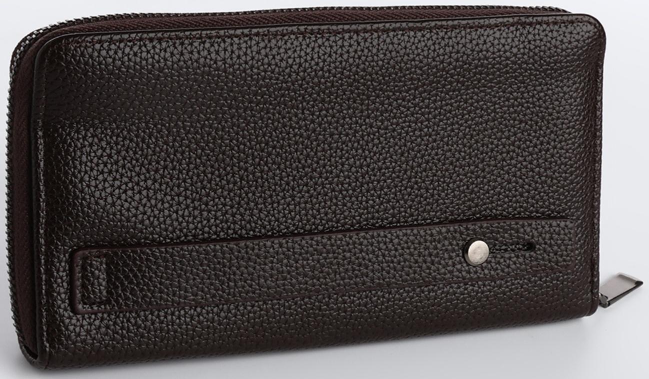 Портмоне на молнии, карман для телефона, цвет коричневый