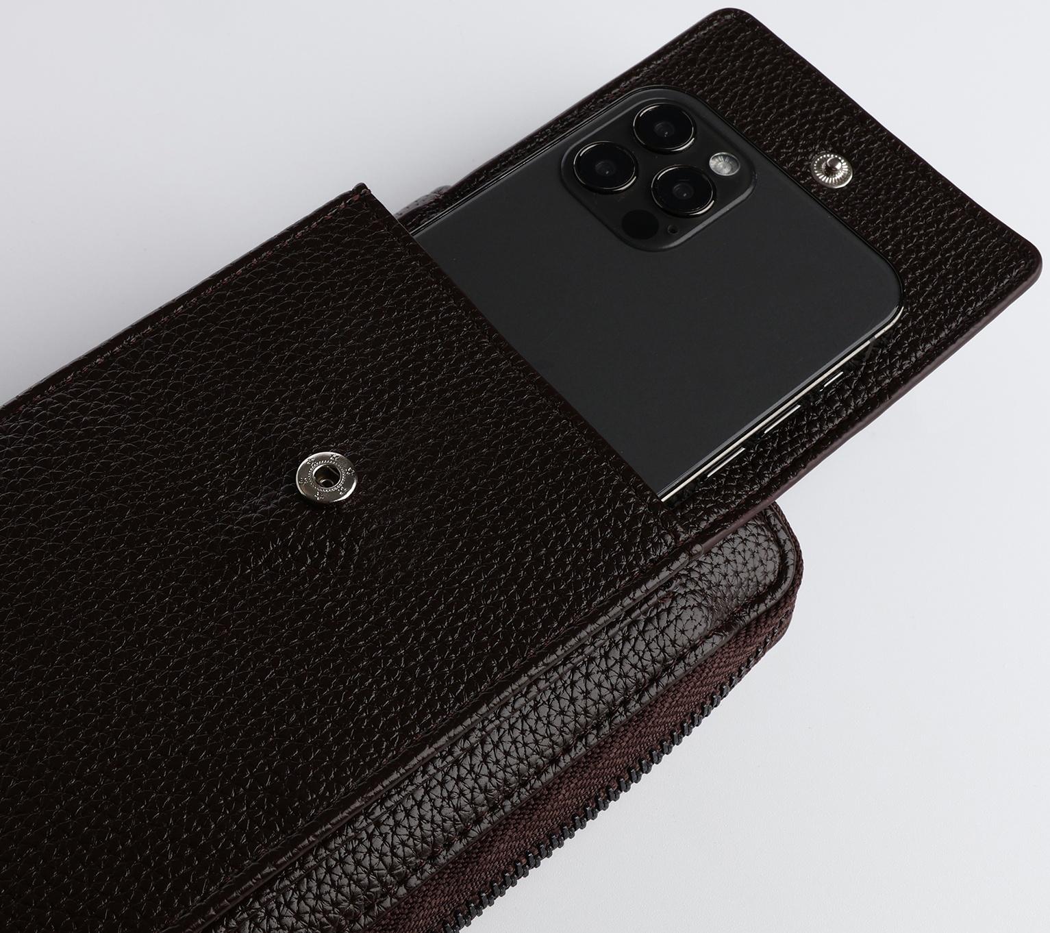 Портмоне на молнии, карман для телефона, цвет коричневый